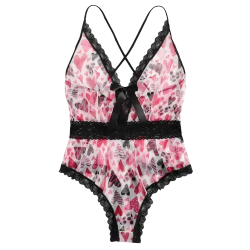 [swsexy03201221569] Body de encaje con estampado de corazon