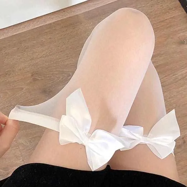 Medias lisas con lazo - Blanco