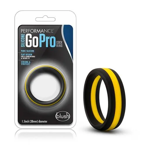 [853858007710] Silicone Go Pro Cock Ring Black/Gold/Black