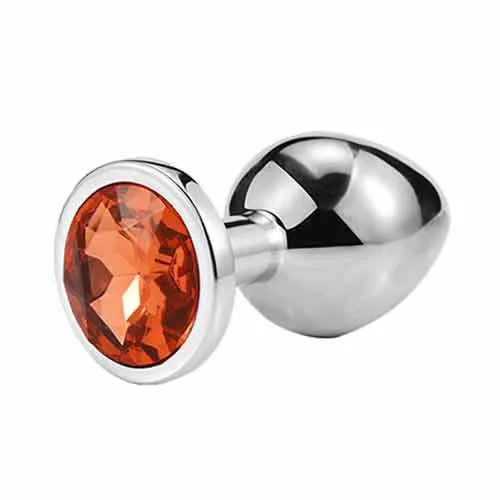 Butt Plug - Metal - Gema Naranja - M - 8.2 x 3.4 cm