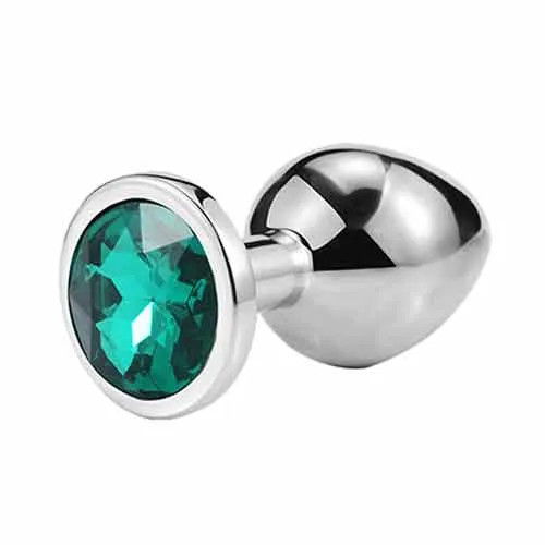 Butt Plug - Metal - Gema Verde Claro - M - 8.2 x 3.4 cm