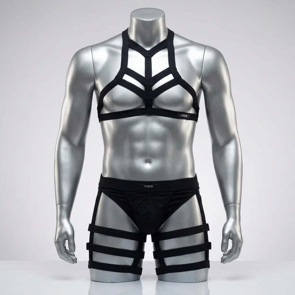 [71820394] Set de Lencería Masculina Strappy Negro (2 Piezas)